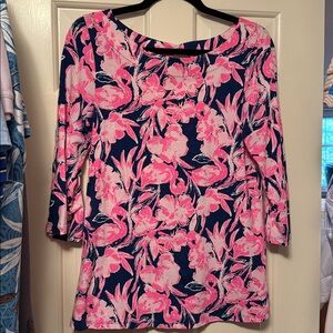 Lilly Pulitzer Pink and Navy Floral Top